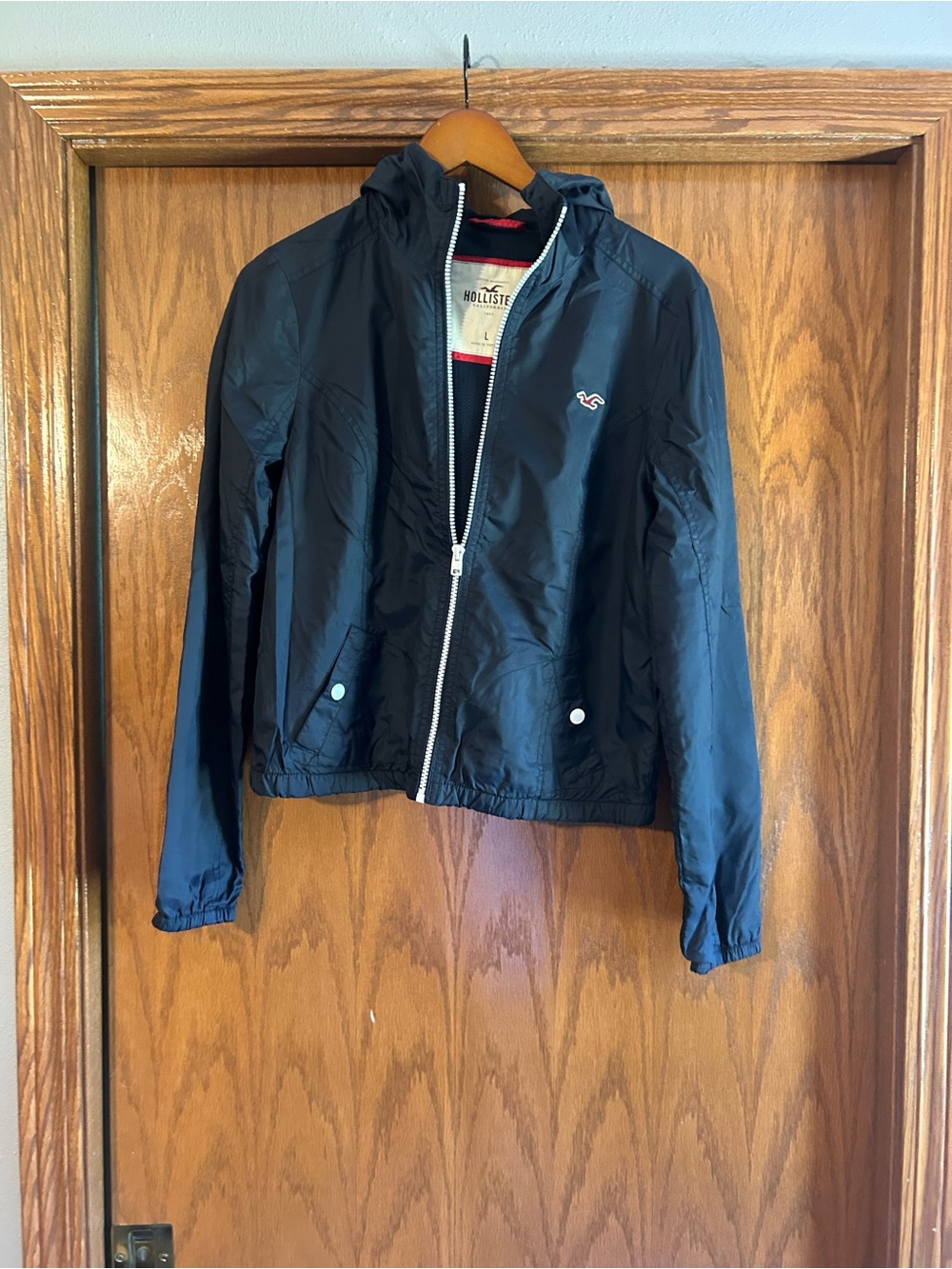 Hollister Navy Blue Lightweight Hooded Windbreaker Jacket